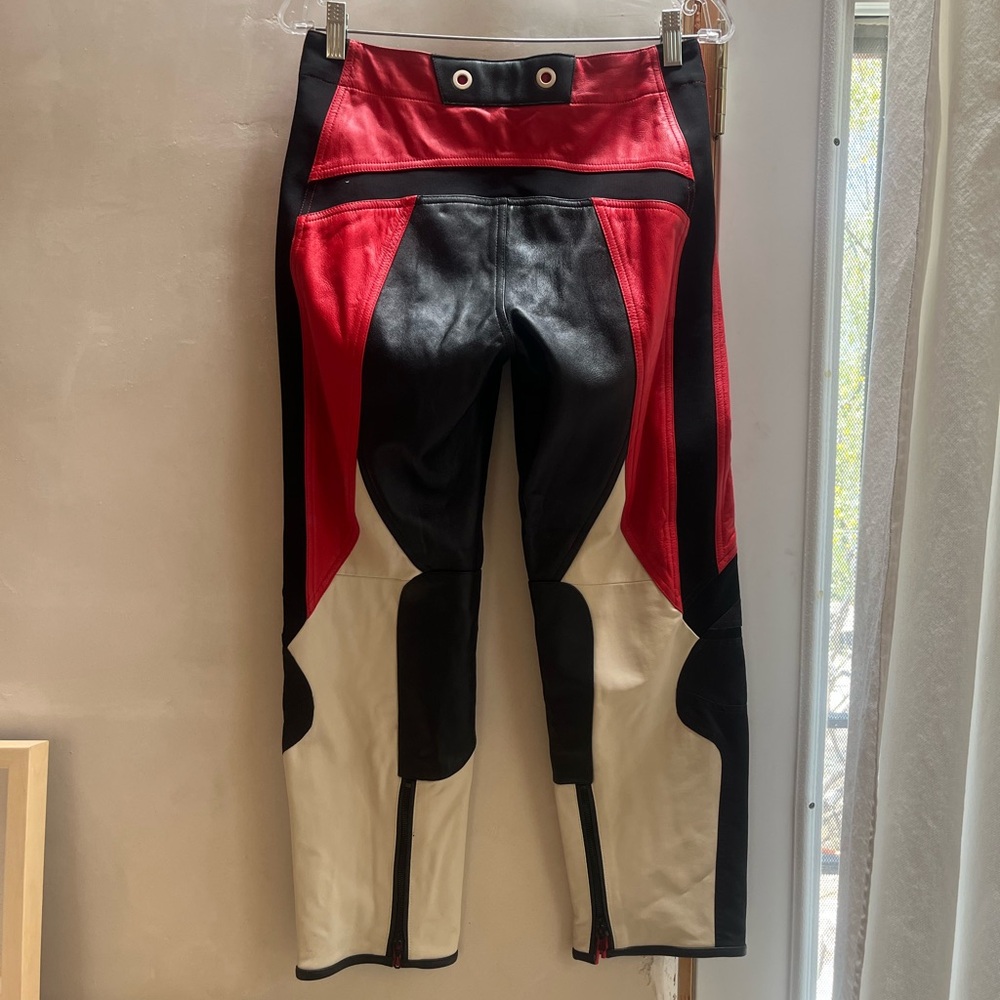 rag & bone Red, Black and Cream Colorblock Leather Pants